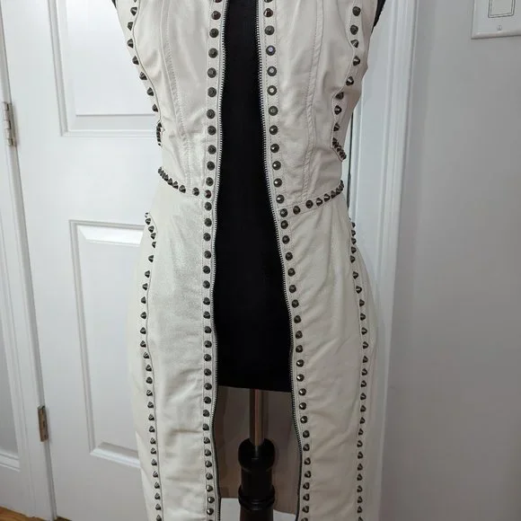 Bebe Dresses | Bebe Studded White Leather Dress Xs | Color: White | Size: Xs | Tonikabohnert's Closet